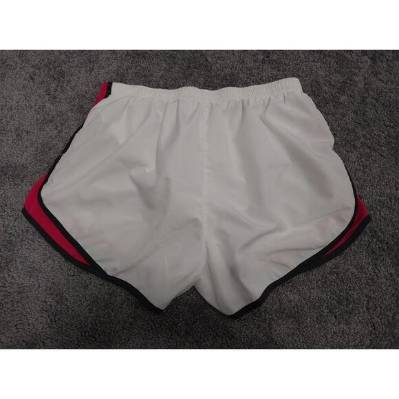 Nike Dri Fit Womens Size L Athletic Running Shorts Lined White Pink Gray Logo - Picture 2 of 3